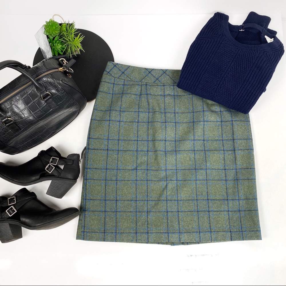 Chadwick’s Green Windowpane Plaid Pencil Skirt 14